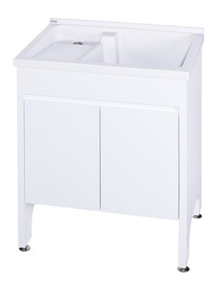 [進口極緻衛浴] 高級實心人造石洗衣槽組/一體立柱腳/固定式洗衣板#U370-70 cm