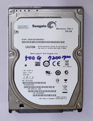 筆電碟2.5吋 Seagate 500g 7200rpm SATA 中古良品