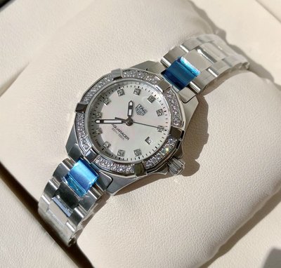 TAG HEUER Aquaracer 珍珠貝母錶盤 銀色不鏽鋼錶帶 石英 女士手錶 WBD1415.BA0741