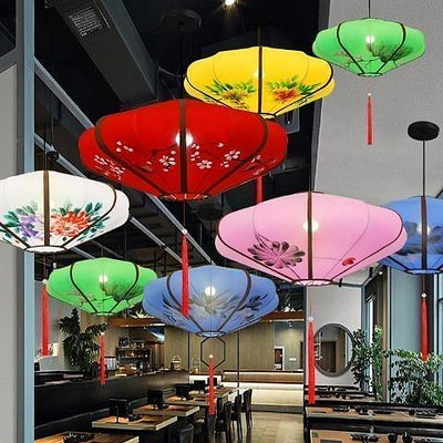 燈籠古典中式飛碟傘冬瓜宮燈飯餐廳火鍋茶樓飾布藝手繪燈籠-來可家居