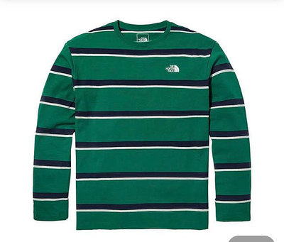 ￼The North Face L/S STRIPE TEE 男 純棉休閒長袖上衣 綠條紋 NF0A5JY4NL1