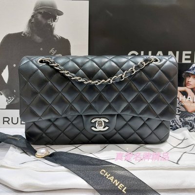 《真愛名牌精品》CHANEL A01112 黑色 羊皮 銀鍊25cm Classic COCO包*全新*