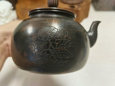 日本 回流 斑紫銅 紫銅 紅銅 金工第一堂龍文堂側把急須茶壺