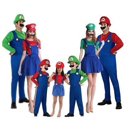 萬聖節服裝 超級瑪利衣服 cosplay路易吉 超級瑪利歐兄弟 男孩女孩 親子裝 學校變裝派對 交換生日禮物