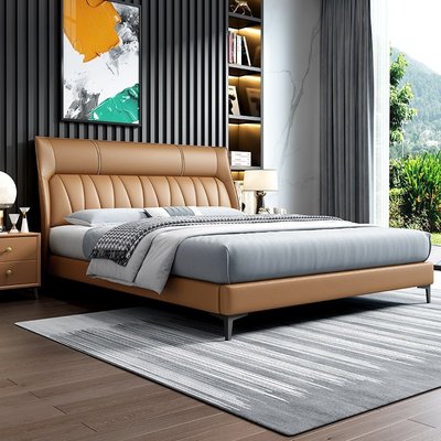 特賣-意式極簡真皮床現代簡約1.8米雙人床主臥室婚床北歐ins輕奢軟包床