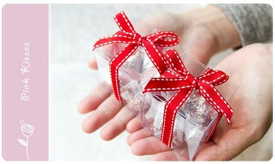 KISSES水滴巧克力(8顆入)小禮盒(紅色緞帶)-創意糖果 喜糖 婚禮小物 宴會喜糖 巧克力