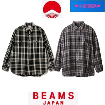 正品❤小鹿優選❤ BEAMS JAPAN 21SS 格子條紋紅繩日系長袖襯衫秋冬加厚