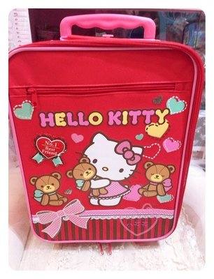 ♥小花凱蒂日本精品♥Hello Kitty紅色報小熊第1名滿圖多夾層大容量拉桿書包行李箱41093702
