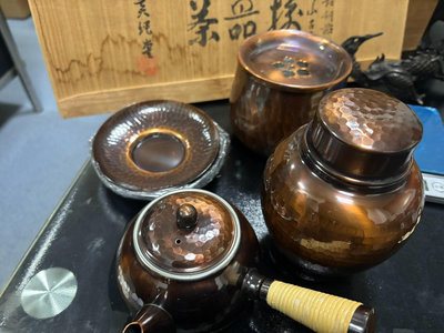 y日本 英純堂 桃山古色 純銅 銅壺  銅建水 純銅茶葉罐 純