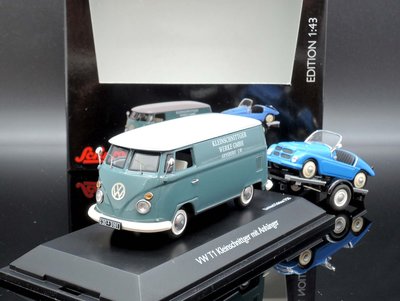 【M.A.S.H】[現貨瘋狂價] Schuco 1/43 VW T1c with car trailer