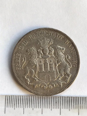 德國漢堡1903年雙獅5馬克銀幣【店主收藏】15516