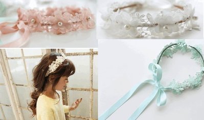韓系 氣質女童蕾絲珍珠花朵髮箍/髮圈/髮飾/頭飾