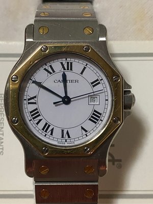 Cartier Santos Octagon ref. AC 17,90,gr 自動機械錶 K18YG 八角橡木桶型錶圈 不銹鋼錶殼 K18金飾不銹鋼錶帶