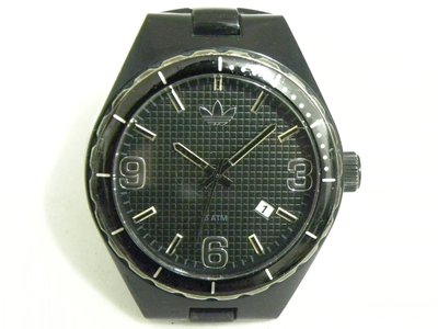 [專業模型] 三眼錶 [adidas 901108]愛迪達三眼石英錶[黑色面+日期]塑膠/時尚/中性/軍錶