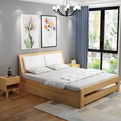 現貨 北歐全實木床現代簡約1.8米雙人床主臥1.5米出租房經濟型1.2m床架正品促銷