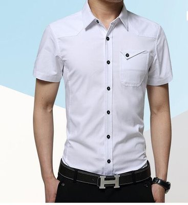 韓系夏季純色修身短袖襯衫男純棉大碼襯衣 C185