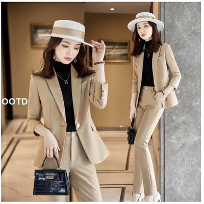 MisuShop ♥ 高級卡其色西裝套裝 韓版時尚氣質休閒OL職業西裝兩件套-OOTD