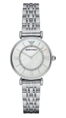 [永達利鐘錶 ] Emporio Armani 義大利晶鑽時尚腕錶-珍珠貝/銀(AR1908)/33mm