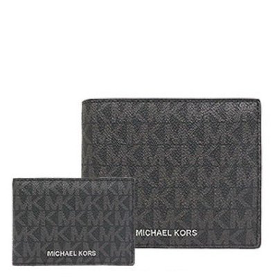 【美麗小舖】MICHAEL KORS MK 黑色 防刮PVC皮革 男夾 短夾 皮夾 錢包 卡片夾~M48439
