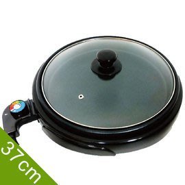 《LAPOLO藍普諾》低脂圓烤盤直徑37cm/桌上型電烤盤LA-9122 煎烤鍋圓鍋型 不沾好洗 附玻璃鍋蓋