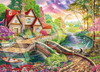 缺貨  54-227 迷你2000片日本進口拼圖 繪畫風景 鄉村河畔旁的魔法小屋