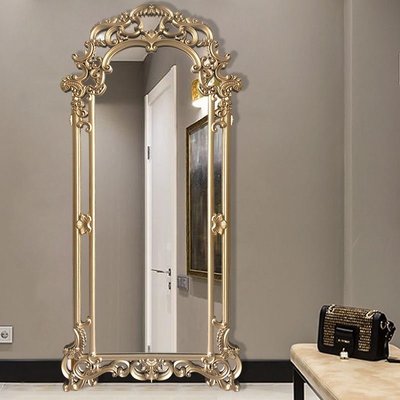 歐式全身鏡靠墻壁掛落地鏡置地穿衣鏡家用高清鏡輕奢異形鏡-雙喜生活館