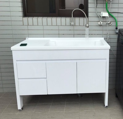 【亞御麗緻衛浴】120cm人造石洗衣槽活動洗衣板立柱型浴櫃