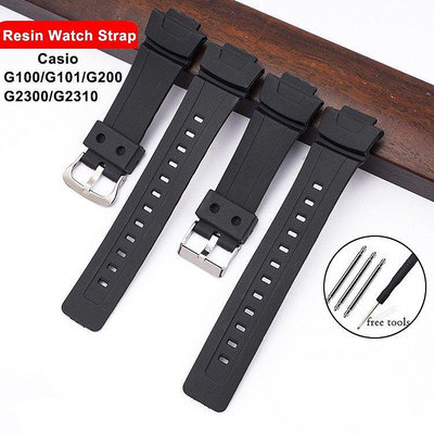 熱銷 卡西歐 G100/G-200/G-101/G-2310/G-2300 橡膠錶帶針扣錶帶手錶手腕手鍊樹脂黑色錶帶更換