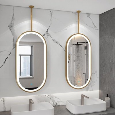 PDD簡約鐵藝橢圓形浴室鏡智能鏡衛生間鏡子洗漱臺化妝鏡酒店民宿家用-促銷