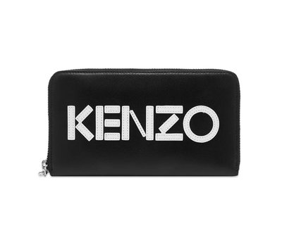 [全新真品代購] KENZO LOGO縫飾 黑色皮革 拉鍊長夾 / 皮夾