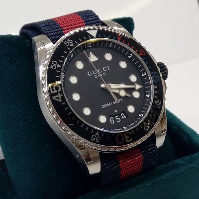 全新正品GUCCI DIVE YA136210 45MM 藍紅藍黑男錶黑水鬼綠水鬼潛水腕錶 