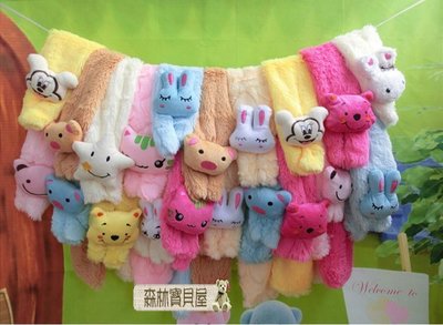 森林寶貝屋~可愛糖果色寶寶圍巾~卡通珊瑚絨動物圍巾~兒童保暖圍巾~多色發售