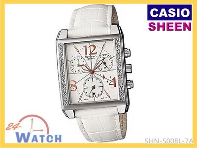 SHN-5008L-7A白皮帶款SHN-5008全新《台灣CASIO公司貨》卡西歐SHEEN三眼方形女錶24-watch