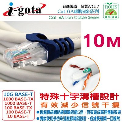 [百威電子] i-gota CAT.6A 網路線(十字溝槽設計) 10米 超越傳統網路線傳輸效能5倍
