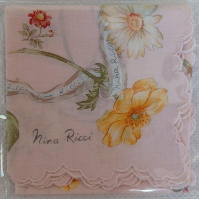 法國品牌 Nina Ricci 蓮娜麗姿 仙境花園 花卉系列 純棉手帕 品牌緞帶 粉紅色 紅色 橘色 黃色 綠色