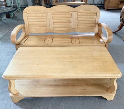 鑫高雄駿喨二手貨家具(全台買賣)----柚木 全實木 木頭椅  3人 大茶几 木頭沙發 客廳椅 客廳桌