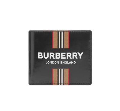 [全新真品代購-F/W20 SALE!] BURBERRY 條紋LOGO 黑色 短夾 / 皮夾