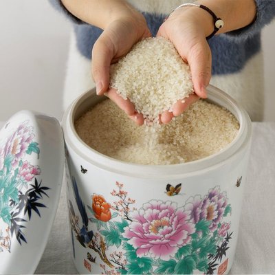 促銷打折 景德鎮陶瓷米缸帶蓋家用5/10斤裝米桶密封儲米箱儲米罐面粉桶防蟲~特貨