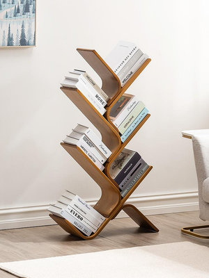 樹形小書架置物架落地靠墻簡易兒童創意窄書柜客廳家用收納架子~
