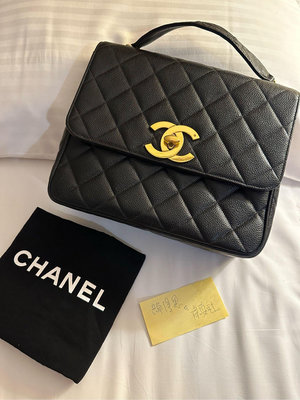 22弄 Chanel vintage 大LOGO 大方胖 25cm 黑金 荔枝皮