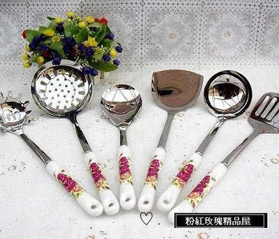 粉紅玫瑰精品屋~   不鏽鋼廚房用品 7件套裝湯勺鏟組合~