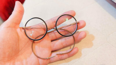 舊物 清代百年古董 早年收藏 清朝古董眼鏡--有盒子/圓框魚骨眼鏡/圓框軟骨眼鏡