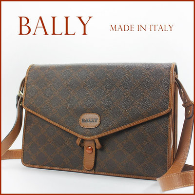 【桑園の】二手真品◆義大利製 BALLY 早期古董包 B字菱格紋 PVC x 牛皮 輕便斜背包 T 4117