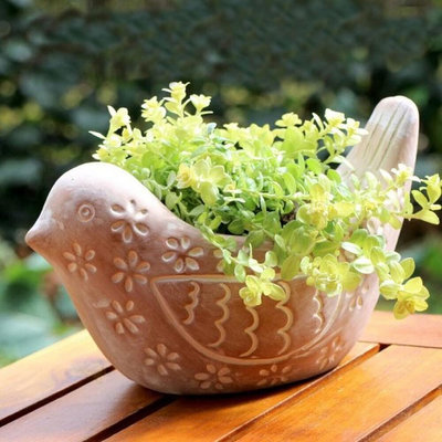 素燒陶小鳥造型花器 陶器 植栽 陶瓷 盆栽 種花 多肉植物 花盆 花器 園藝 水泥盆