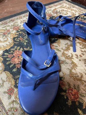 法國巴黎時尚品牌Minelli 寶藍色羅馬夾腳涼鞋，巴西製尺寸：36號