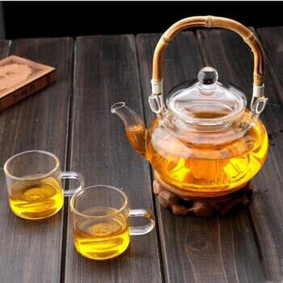 茶壺耐熱玻璃茶具花草茶壺花茶壺竹提梁可加熱過濾內膽玻璃提梁壺