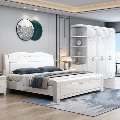 【熱賣精選】中式實木大床1.8米白色簡約雙人成人主臥婚床1.5米家用單人儲物床