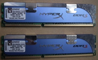 金士頓DDR3-1625雙通道KHX13000D3LLK2/2G容量共2GB(1G+1GB記憶體 散熱片HYPERX終保