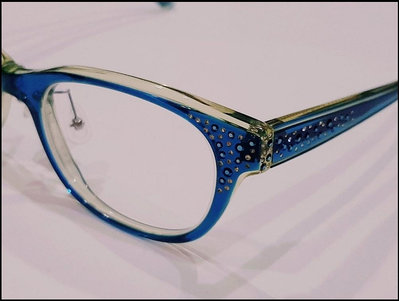 限量手工鏡架  男女皆可戴中性眼鏡架 全球限量100隻JUDITH LEIBER精品手工文青藍框架眼鏡 奧地利水晶 七成新