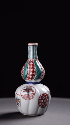日本 九谷燒 手繪 葫蘆花瓶 酒壺